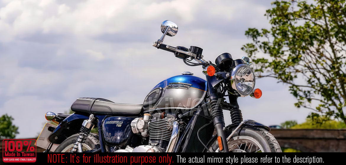 KiWAV motorcycle round bar end mirrors Stark chrome for 22/25mm handlebar