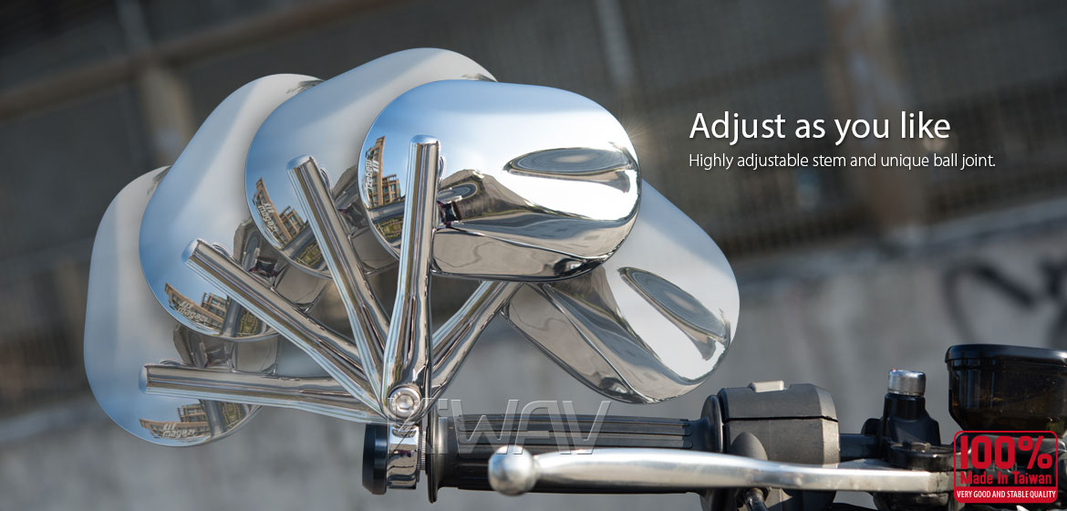 KiWAV motorcycle round bar end mirrors Stark chrome for 1 inch & 1-1/4 inch hollow end handlebars