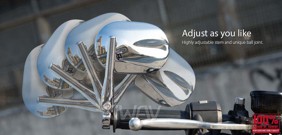 KiWAV motorcycle round bar end mirrors Stark chrome for 22/25mm handlebar