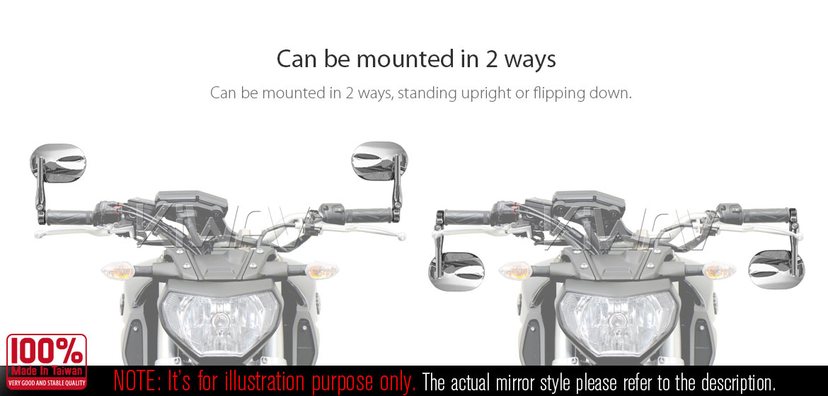 KiWAV motorcycle round bar end mirrors Stark chrome for 22/25mm handlebar
