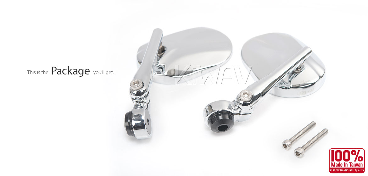 KiWAV motorcycle round bar end mirrors Stark chrome for M6 threaded handlebars