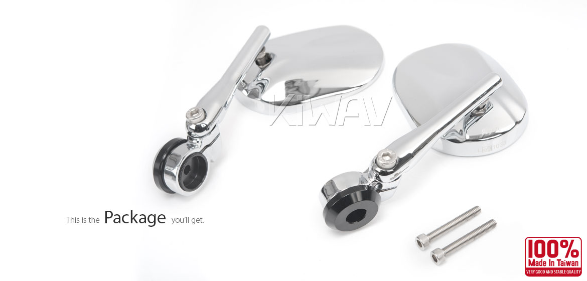 KiWAV motorcycle round bar end mirrors Stark chrome for M6 threaded handlebars