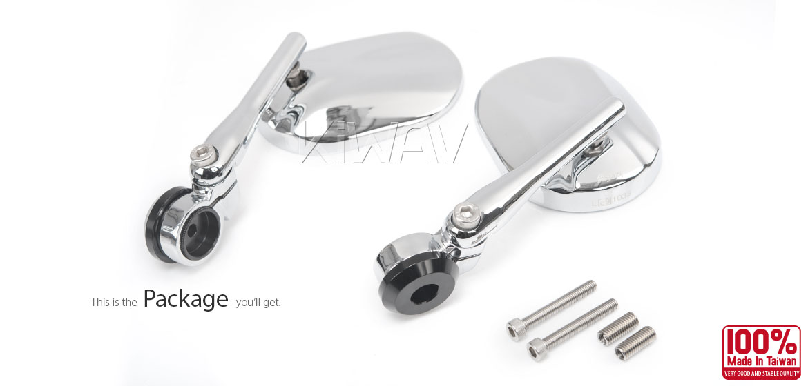 KiWAV motorcycle round bar end mirrors Stark chrome compatible for Harley Sportster S Nightster 2021-