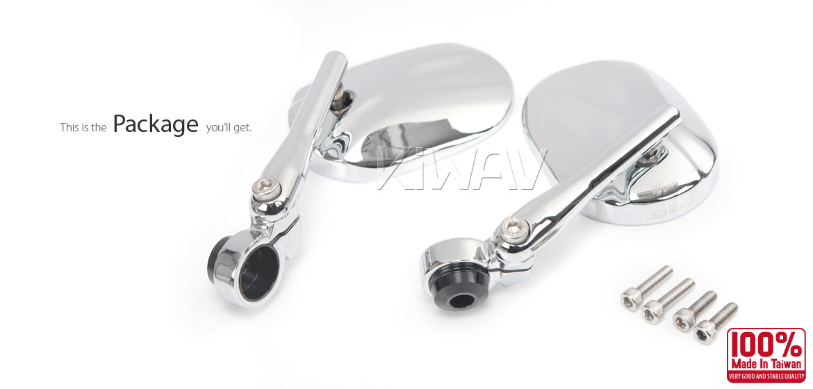 KiWAV motorcycle round bar end mirrors Stark chrome compatible for Triumph water-cooled models