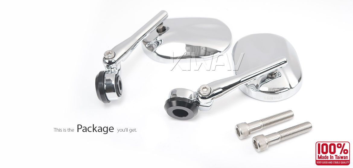 KiWAV motorcycle round bar end mirrors Stark chrome compatible for BMW