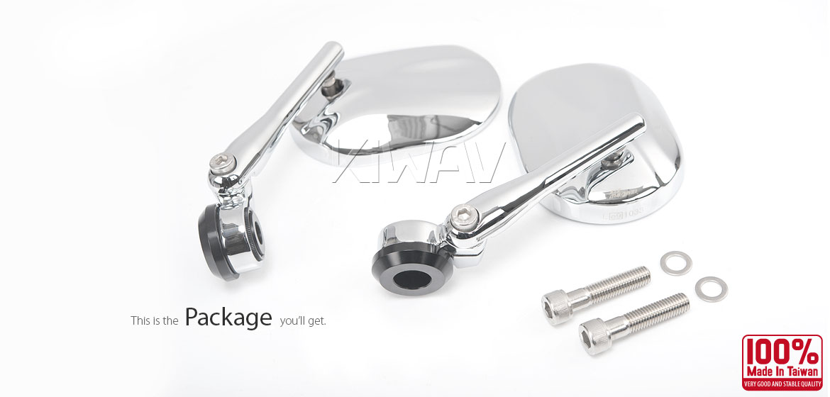 KiWAV motorcycle round bar end mirrors Stark chrome compatible for BMW M10 threaded handlebar
