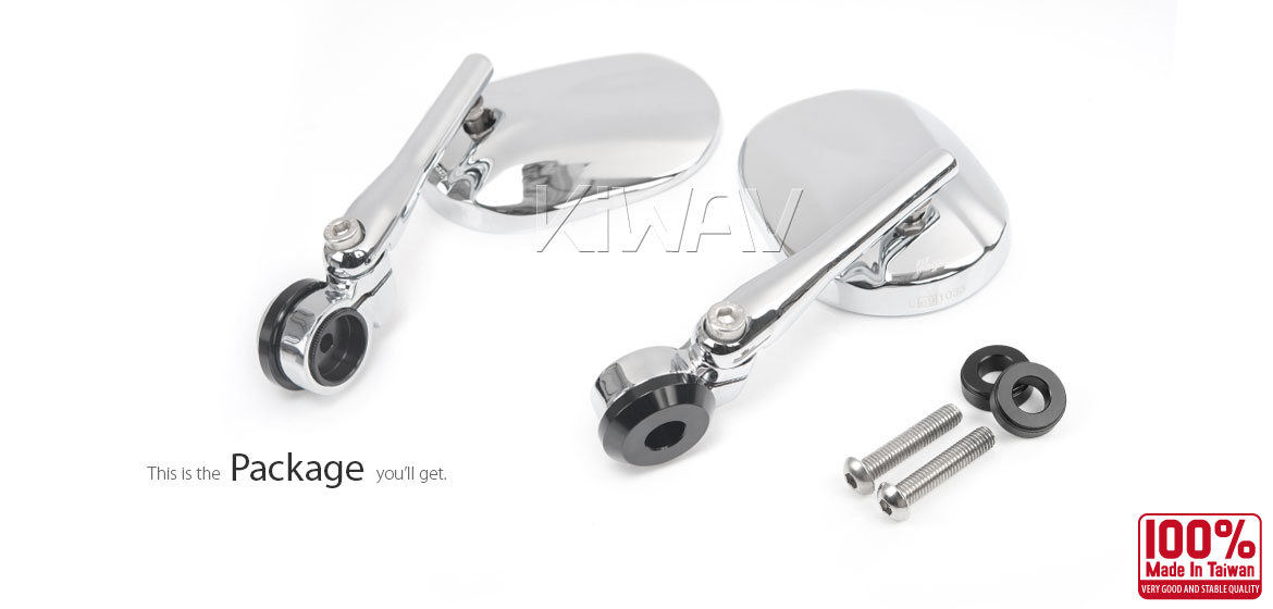 KiWAV motorcycle round bar end mirrors Stark chrome compatible for BMW M8 threaded handlebar