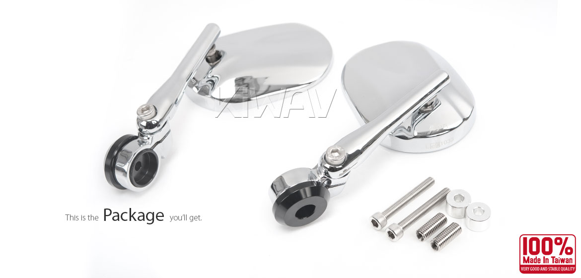 KiWAV motorcycle round bar end mirrors Stark chrome compatible for BMW M8 threaded handlebar