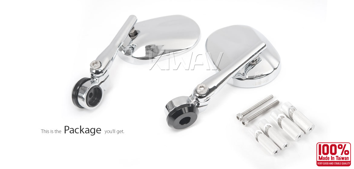 KiWAV motorcycle round bar end mirrors Stark chrome for 7/8 inch hollow end handlebars
