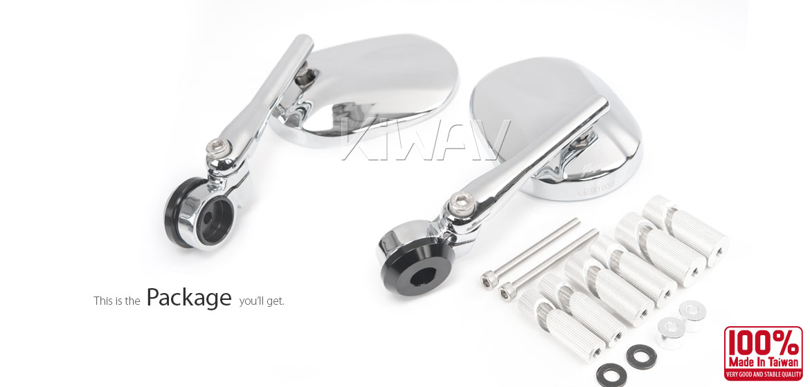 KiWAV motorcycle round bar end mirrors Stark chrome compatible for Harley Sportster Dyna Softail XG street