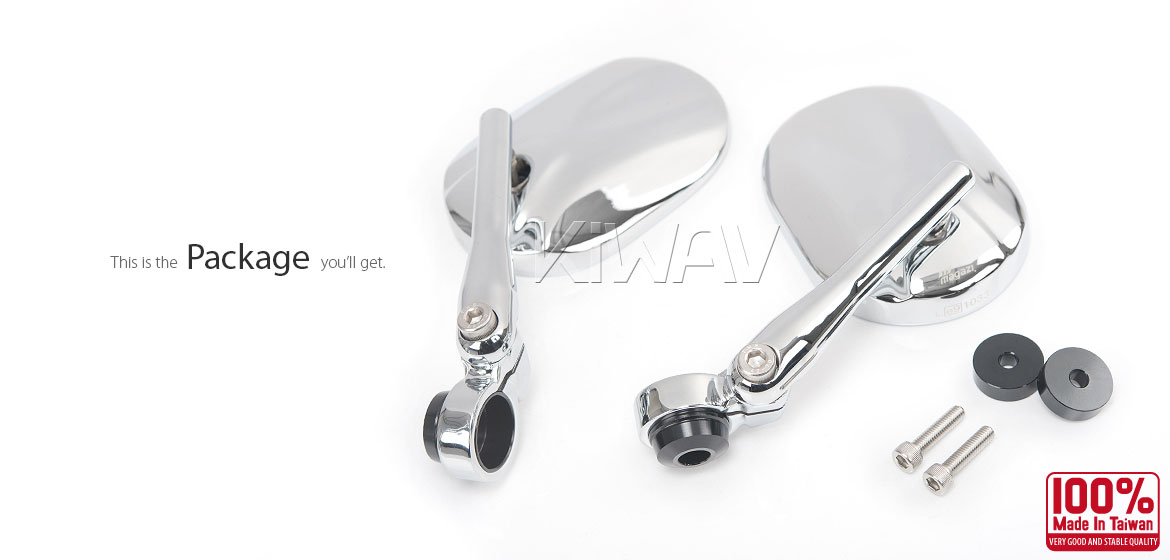 KiWAV motorcycle round bar end mirrors Stark chrome compatible for Moto Guzzi