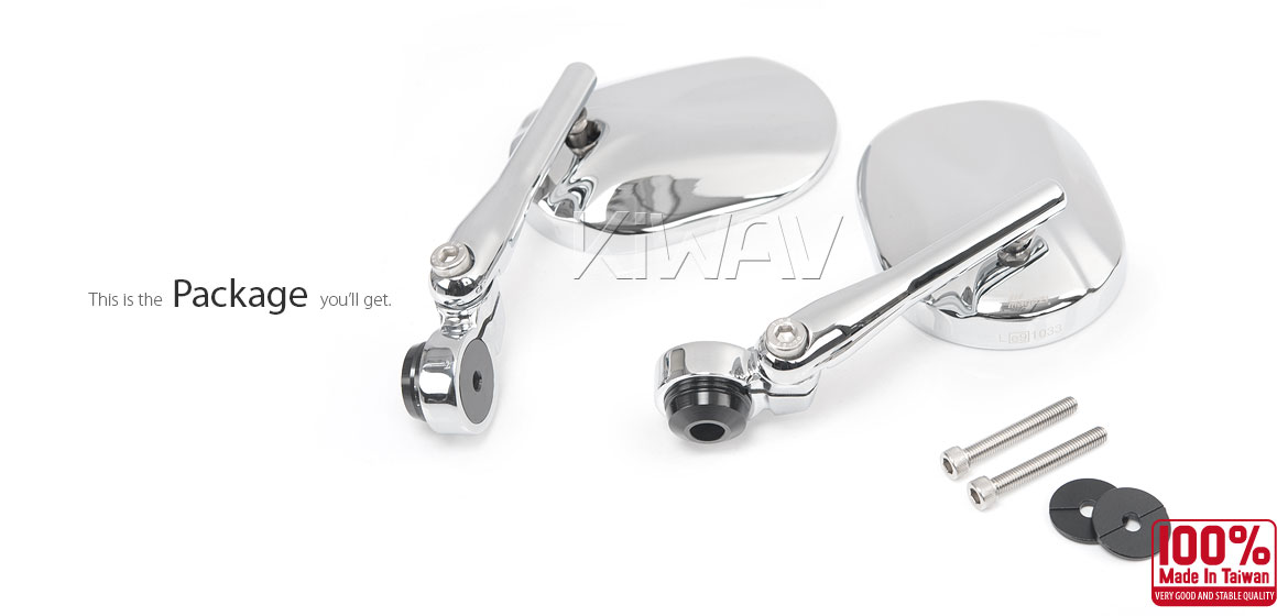 KiWAV motorcycle round bar end mirrors Stark chrome compatible for Royal Enfield Interceptor 650