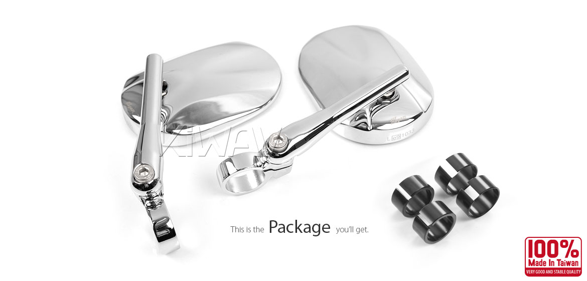 KiWAV motorcycle round bar end mirrors Stark chrome for 22/25mm handlebar