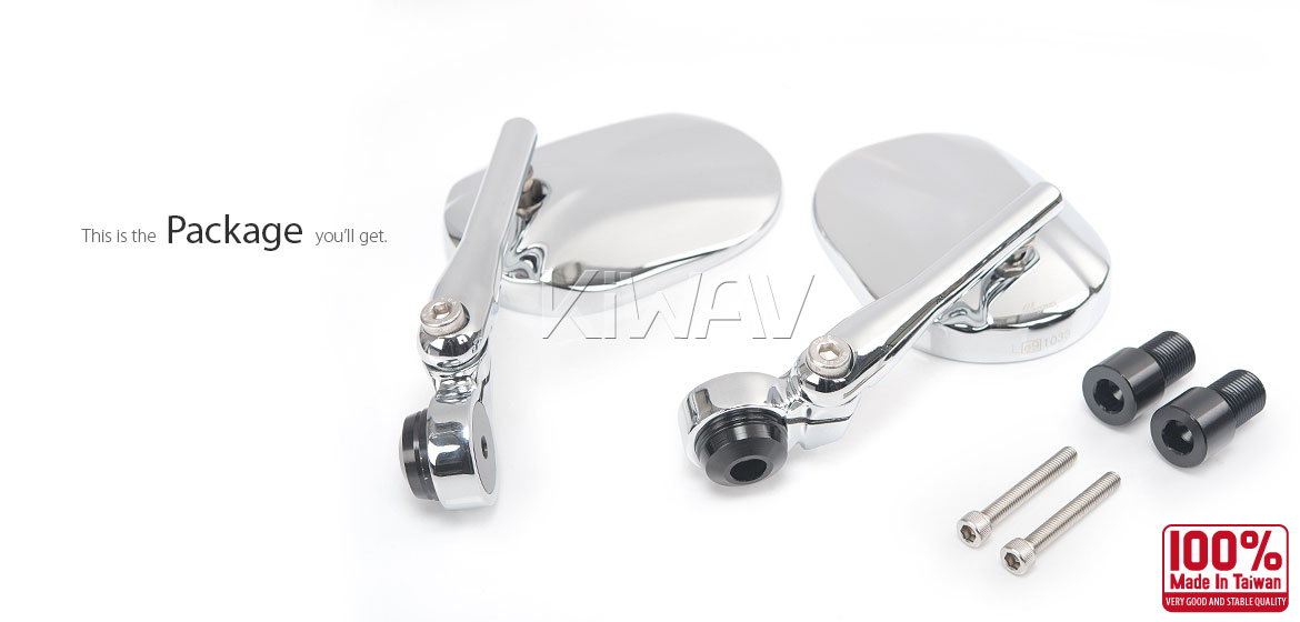 KiWAV motorcycle round bar end mirrors Stark chrome compatible for Yamaha M16 threaded handlebars