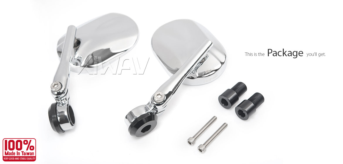 KiWAV motorcycle round bar end mirrors Stark chrome compatible for Yamaha M16 threaded handlebars