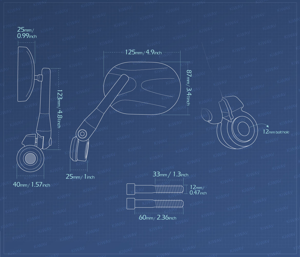 KiWAV measurement graph of Stark bar end mirror compatible for BMW M12 threaded handlebar