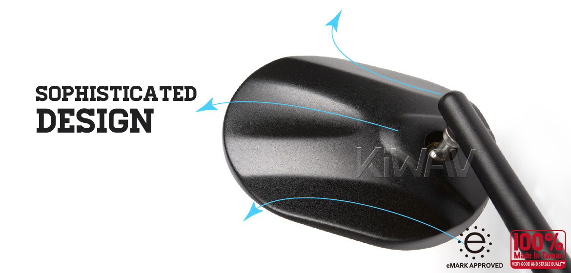 KiWAV motorcycle round bar end mirrors Stark black for 7/8 inch and 1inch hollow end handlebars