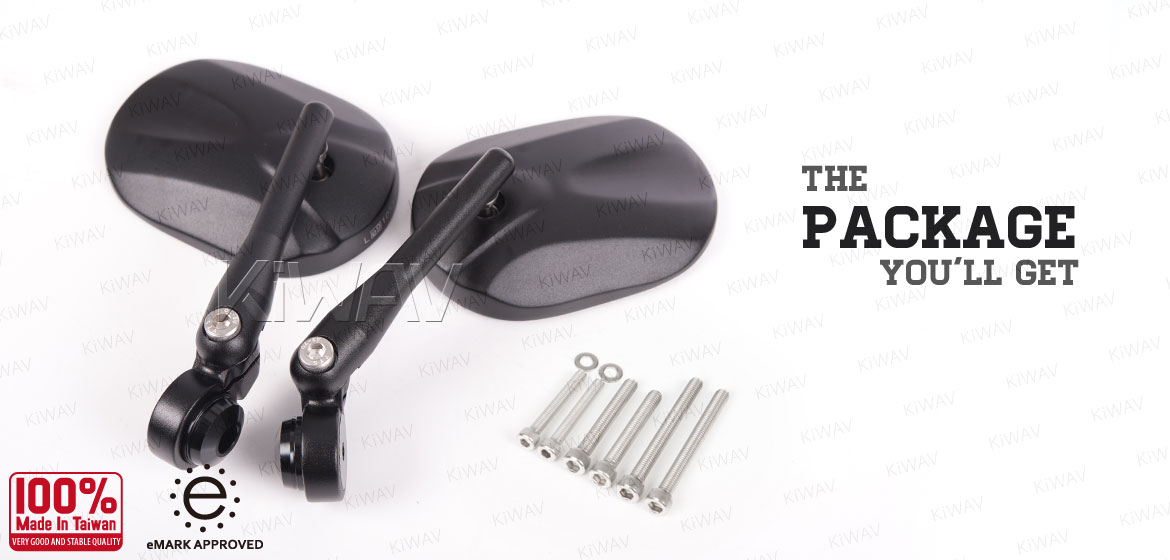 KiWAV motorcycle round bar end mirrors Stark black for M5 threaded