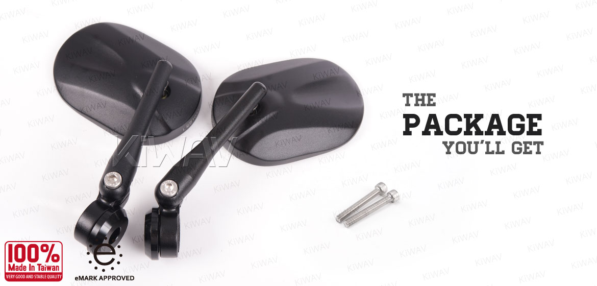 KiWAV motorcycle round bar end mirrors Stark black for M6 threaded