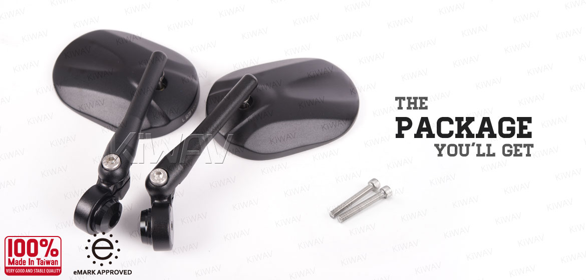 KiWAV motorcycle round bar end mirrors Stark black for M6 threaded