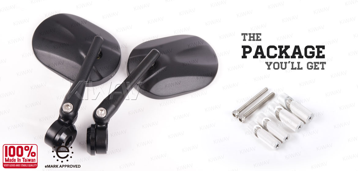 KiWAV motorcycle round bar end mirrors Stark black for 7/8 inch hollow end handlebars