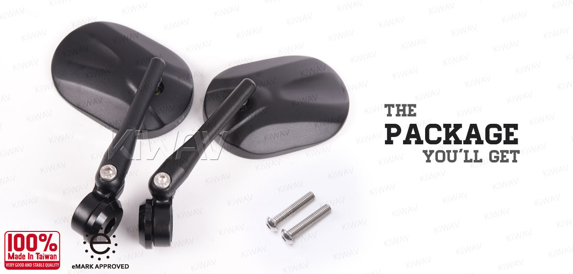 KiWAV motorcycle round bar end mirrors Stark black for M8 threaded