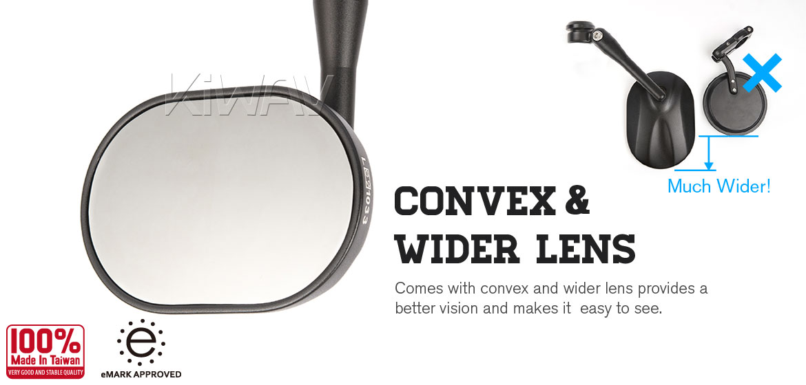 KiWAV motorcycle round bar end mirrors Stark black for 7/8 inch and 1inch hollow end handlebars