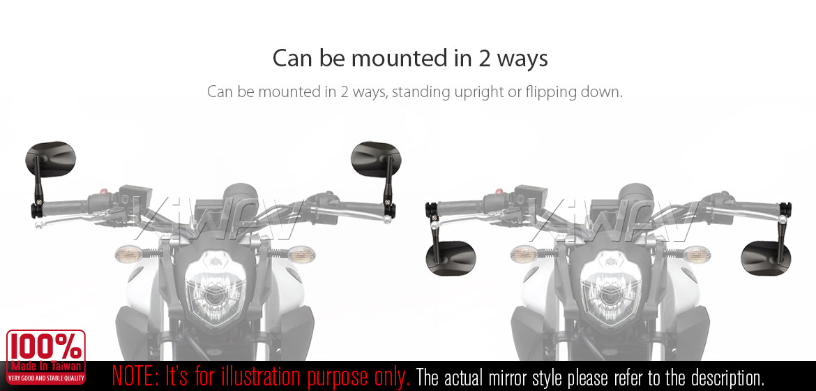 KiWAV motorcycle round bar end mirrors Stark black for 7/8 inch and 1inch hollow end handlebars