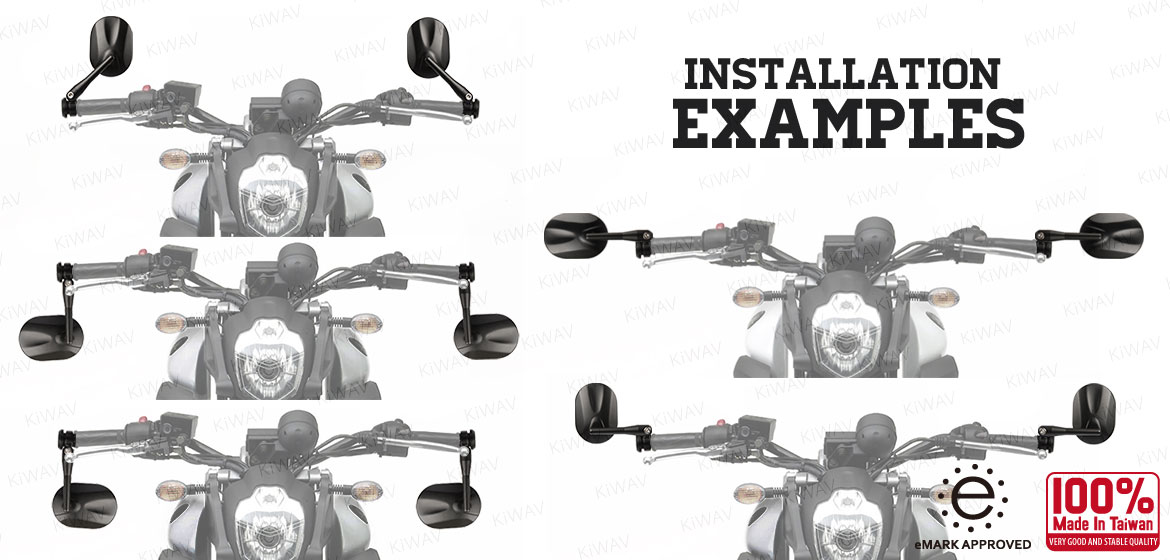 KiWAV motorcycle round bar end mirrors Stark black for 7/8 inch and 1inch hollow end handlebars