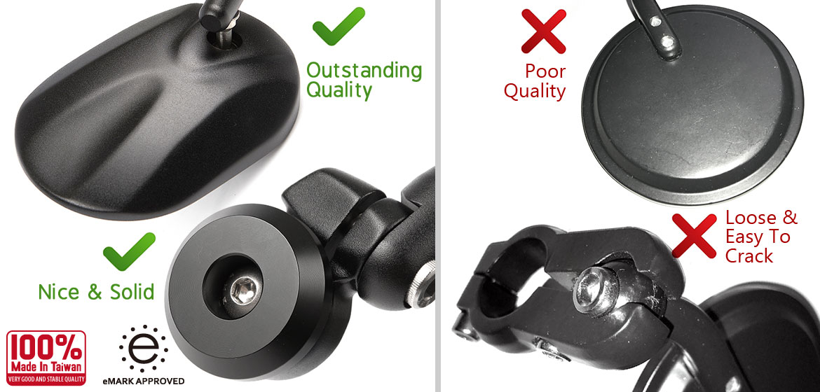 KiWAV motorcycle round bar end mirrors Stark black for 7/8 inch and 1inch hollow end handlebars