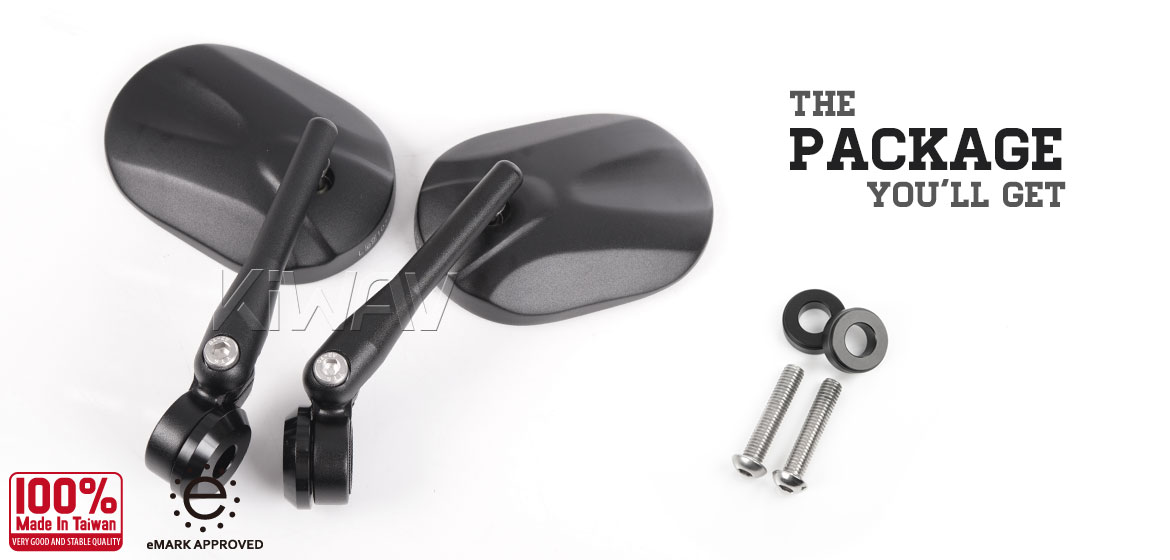KiWAV motorcycle round bar end mirrors Stark black compatible for BMW M8 threaded handlebar