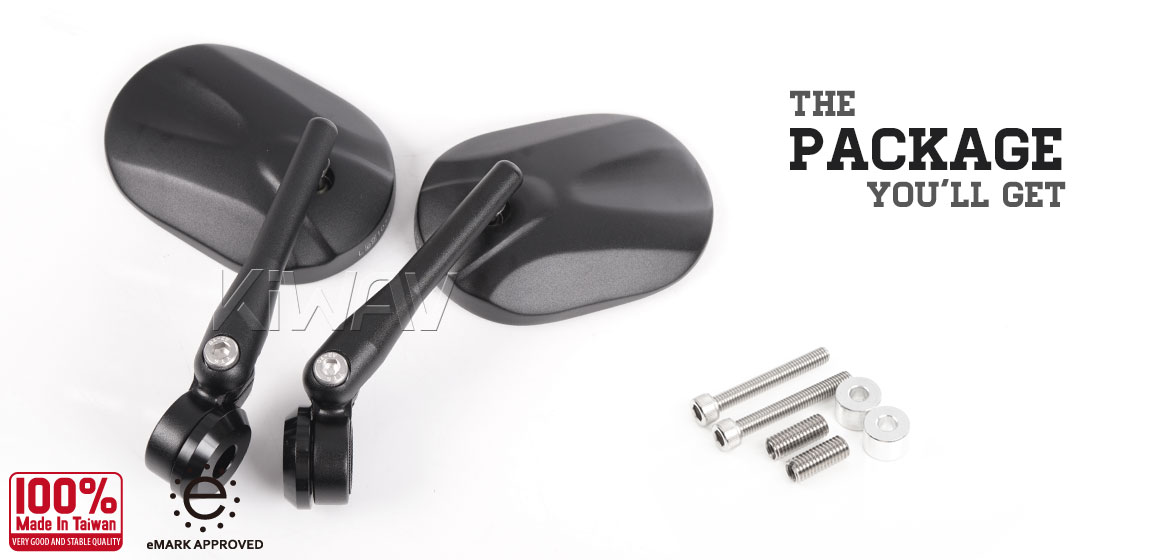 KiWAV motorcycle round bar end mirrors Stark black compatible for BMW M8 threaded handlebar