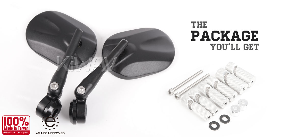 KiWAV motorcycle round bar end mirrors Stark black compatible for Harley Sportster Dyna Softail XG street