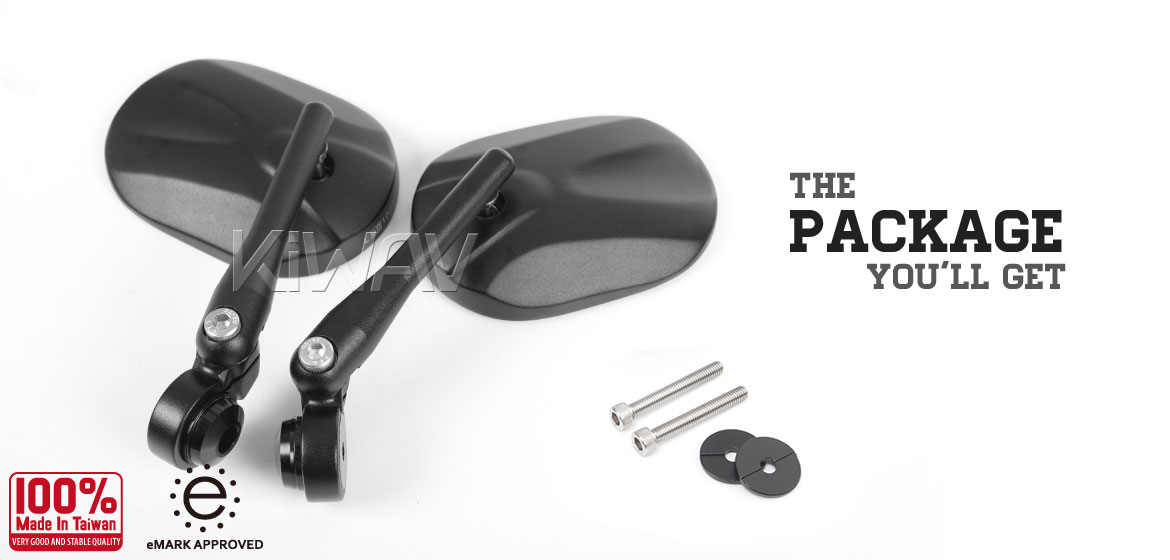 KiWAV motorcycle round bar end mirrors Stark black for Royal Enfield Interceptor 650