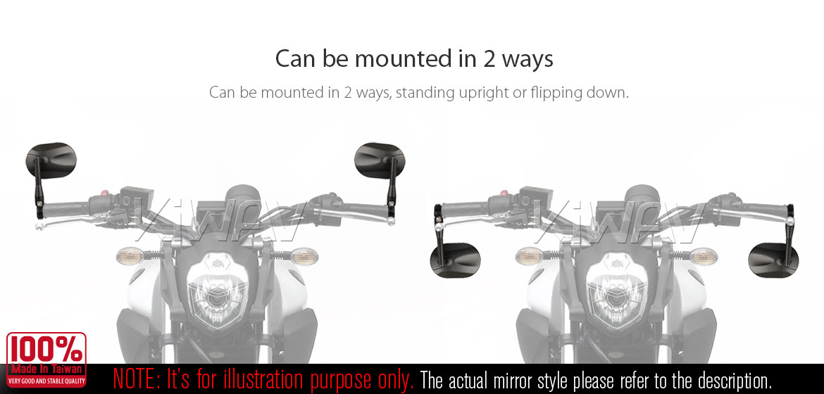 KiWAV motorcycle bar end mirrors Stark black for 22/25mm handlebar