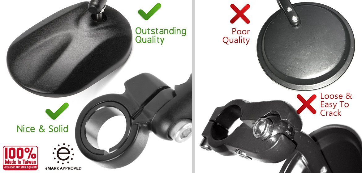 KiWAV motorcycle bar end mirrors Stark black for 22/25mm handlebar
