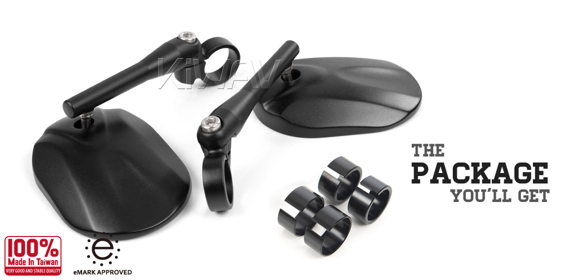 KiWAV motorcycle bar end mirrors Stark black for 22/25mm handlebar