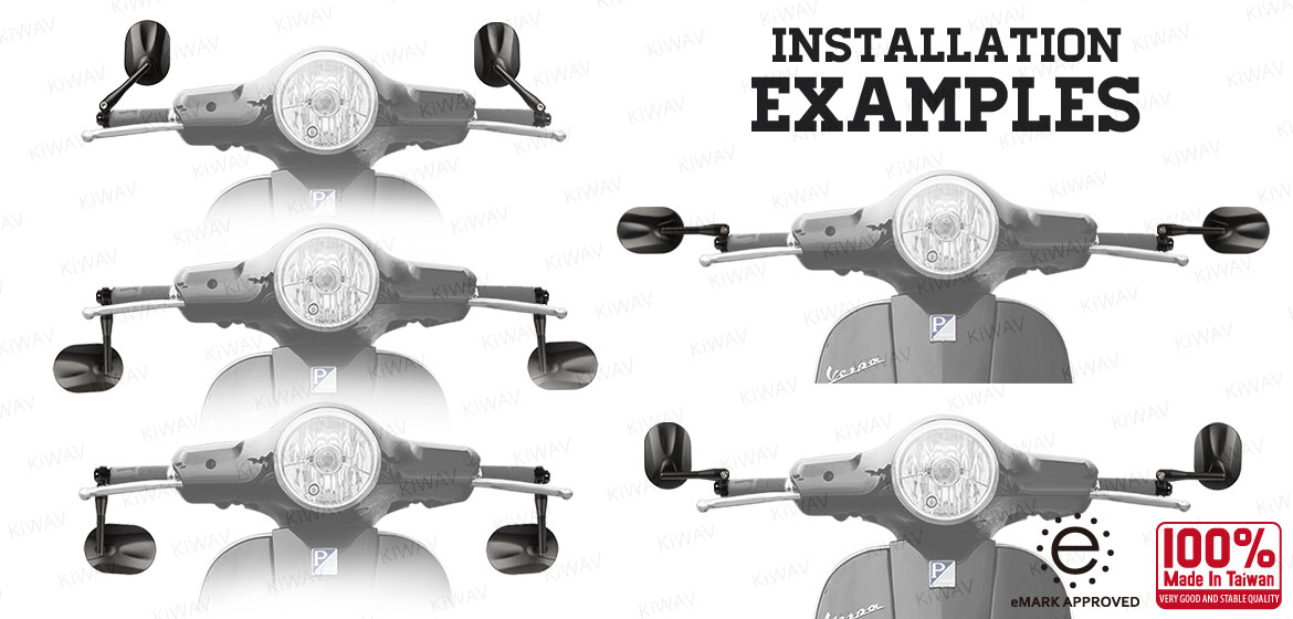 KiWAV motorcycle round bar end mirrors Stark black for M5 threaded