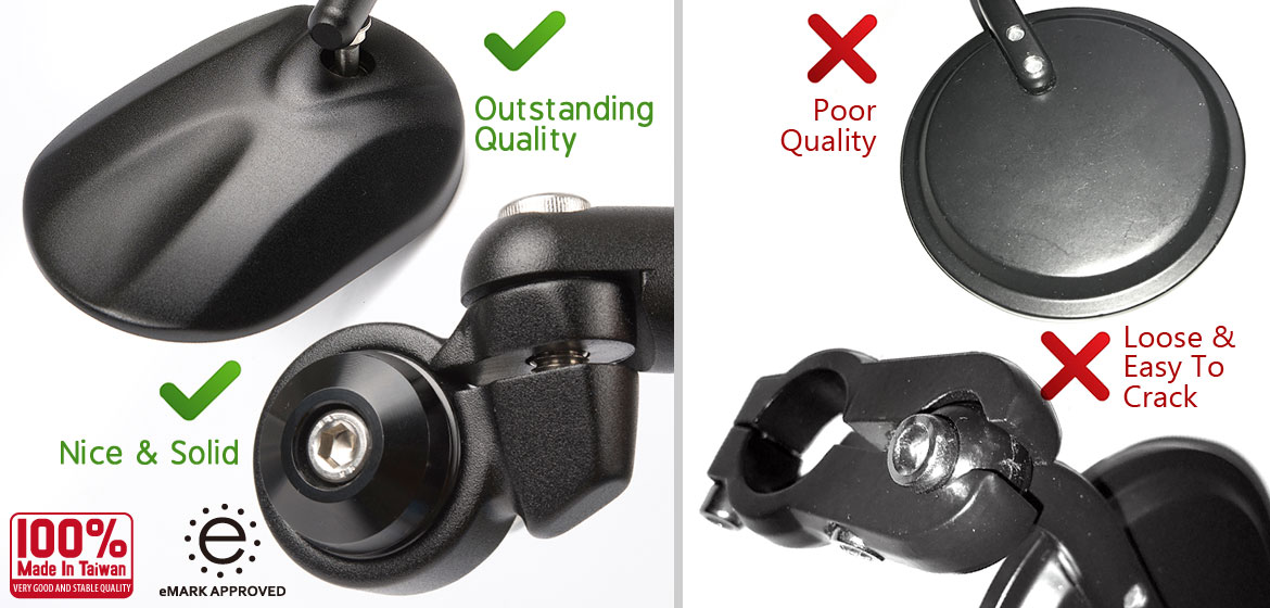 KiWAV motorcycle round bar end mirrors Stark black for M5 threaded