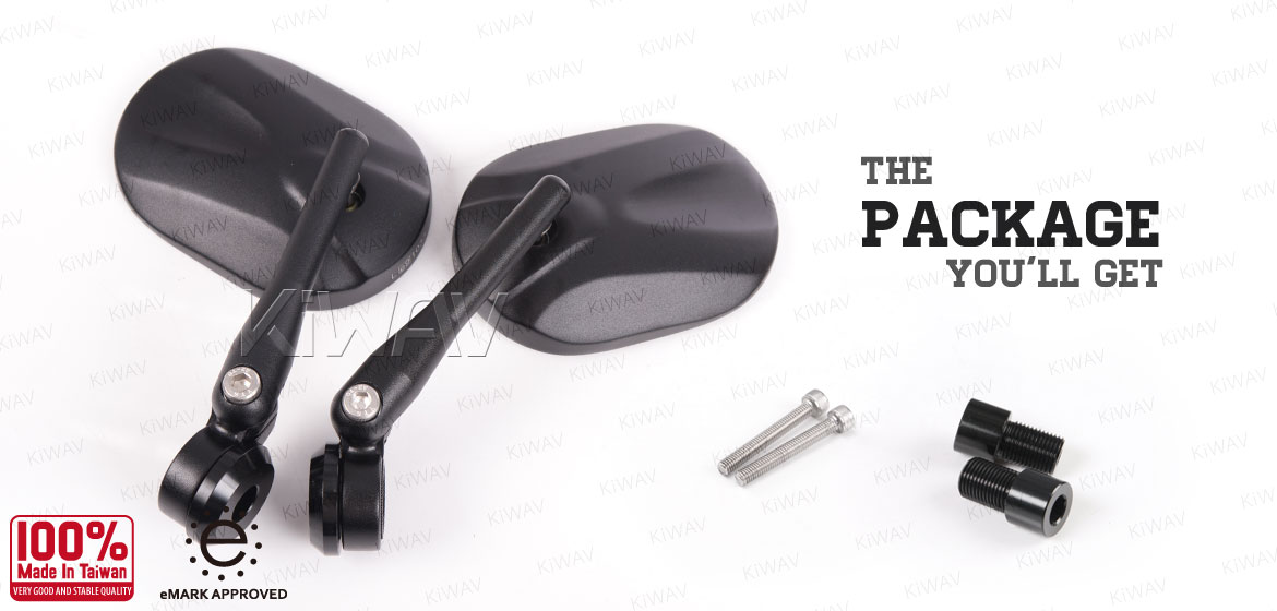 KiWAV motorcycle round bar end mirrors Stark black for most Yamaha with M16 threaded
