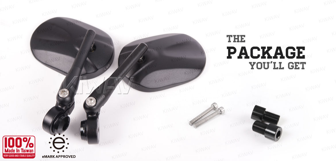 KiWAV motorcycle round bar end mirrors Stark black for most Yamaha with M16 threaded