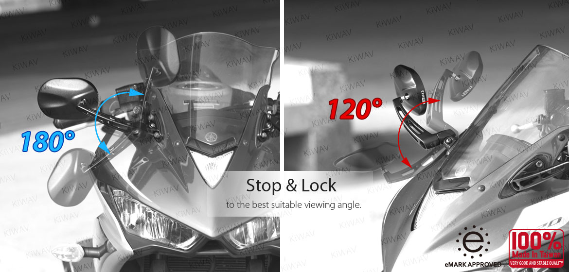 KiWAV motorcycle Stark Black Sportsbike Mirrors With Black Base for sportsbike