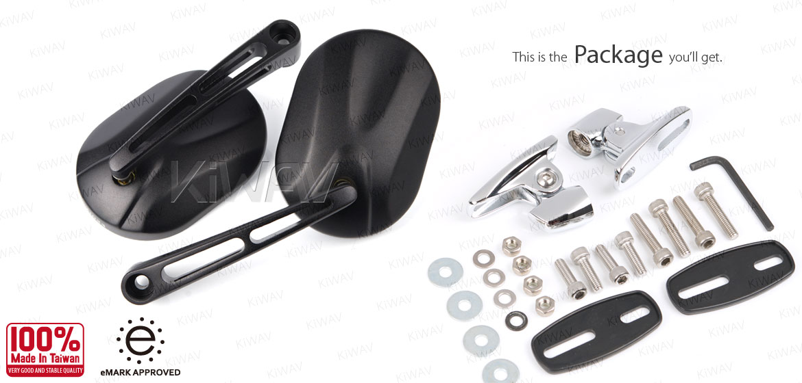 KiWAV motorcycle Stark Black Sportsbike Mirrors With chrome base for sportsbike