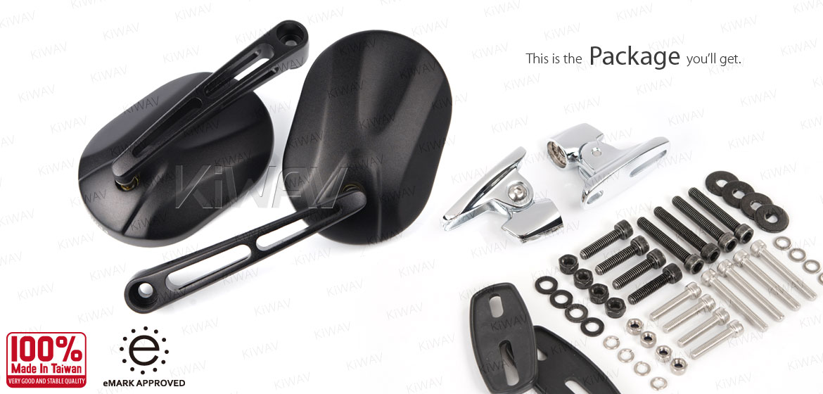 KiWAV motorcycle Stark Black Sportsbike Mirrors With chrome base for sportsbike