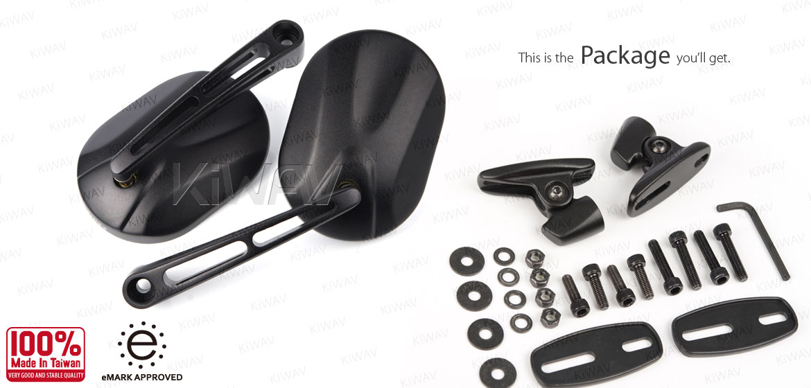 KiWAV motorcycle Stark Black Sportsbike Mirrors With Black Base for sportsbike