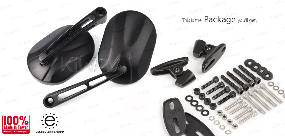 KiWAV motorcycle Stark Black Sportsbike Mirrors With Black Base for sportsbike