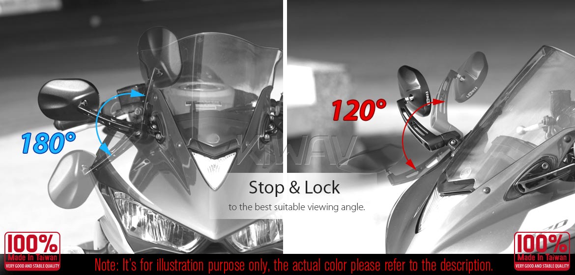 KiWAV motorcycle Stark Chrome Sportsbike Mirrors With chrome base for sportsbike