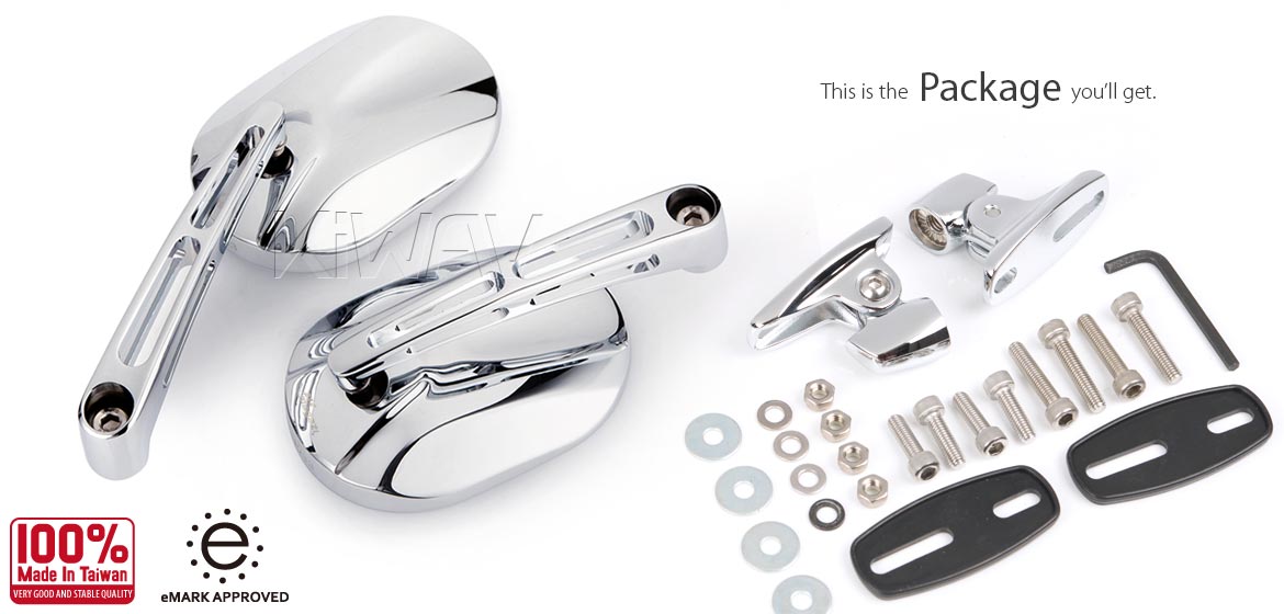 KiWAV motorcycle Stark Chrome Sportsbike Mirrors With chrome base for sportsbike