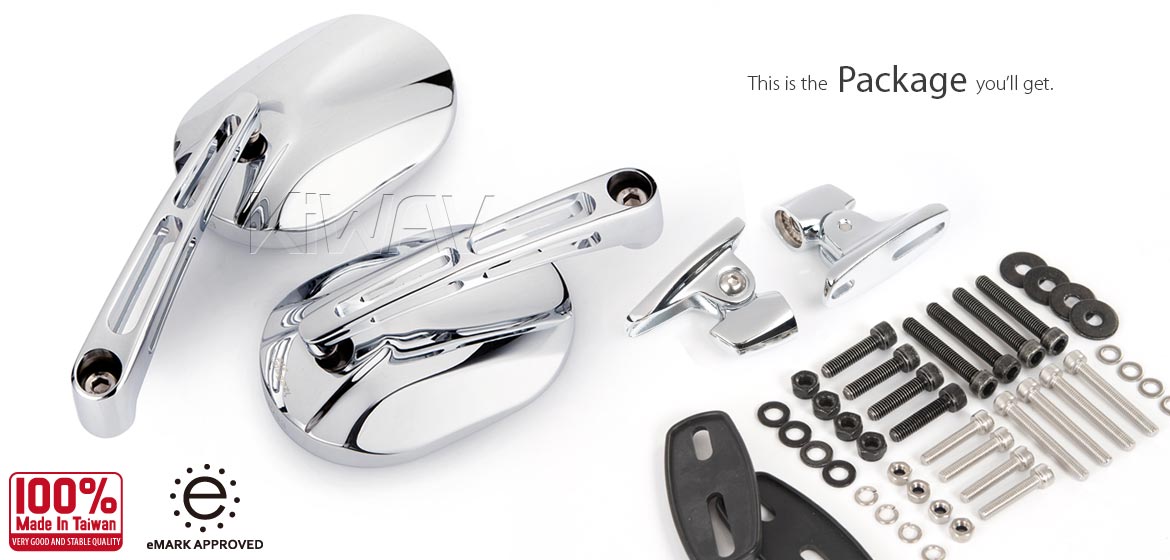 KiWAV motorcycle Stark Chrome Sportsbike Mirrors With chrome base for sportsbike
