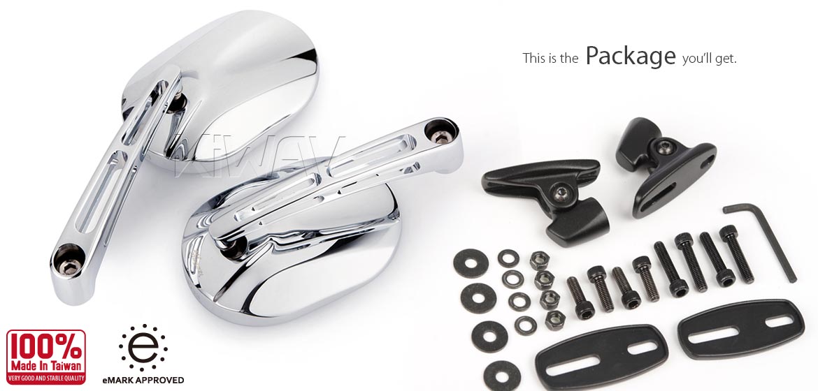 KiWAV motorcycle Stark Chrome Sportsbike Mirrors With Black Base for sportsbike